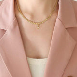 Brass Inlaid Zircon Letter Pendant Necklace - Trendsi - Flyclothing LLC