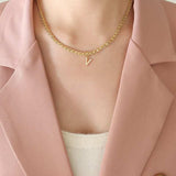 Brass Inlaid Zircon Letter Pendant Necklace - Trendsi - Flyclothing LLC