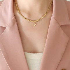 Brass Inlaid Zircon Letter Pendant Necklace - Trendsi
