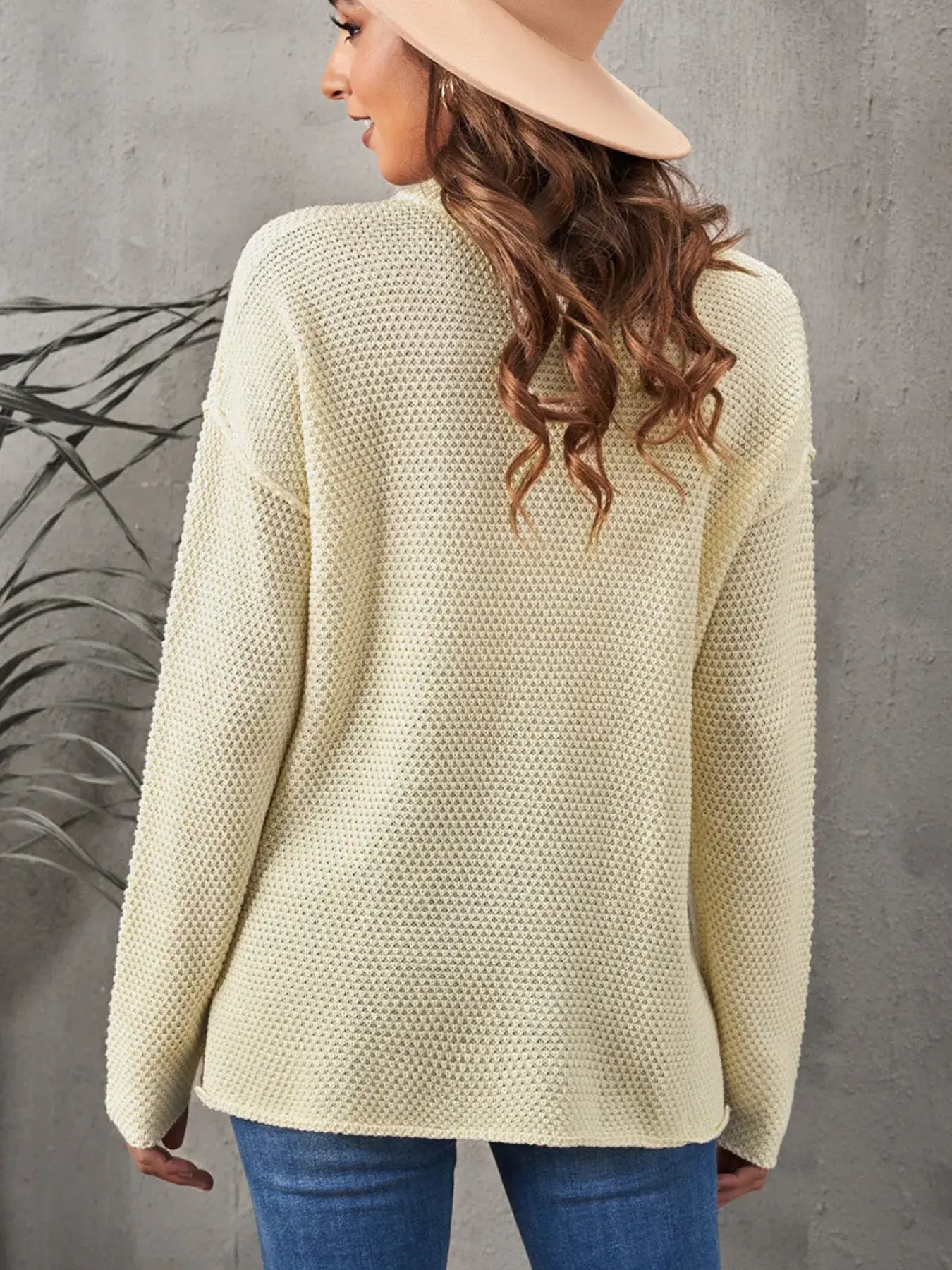 Button Detail Long Sleeve Knit Top - Trendsi - Flyclothing LLC