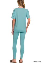 Zenana Brushed Dty Microfiber Short Sleeve Top and Pants Loungewear Set - Trendsi - Flyclothing LLC