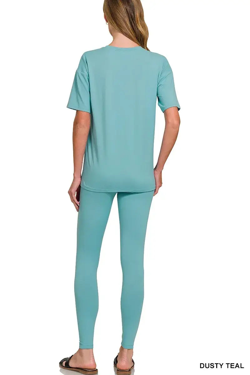 Zenana Brushed Dty Microfiber Short Sleeve Top and Pants Loungewear Set - Trendsi - Flyclothing LLC