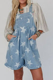 Star Print Square Neck Denim Overalls - Trendsi