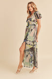 Aemi + Co Lace Detail Slit Geometric Print Short Sleeve Maxi Dress - Trendsi