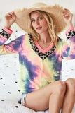 BiBi Tie Dye Terry V-Neck Top - Trendsi - Flyclothing LLC