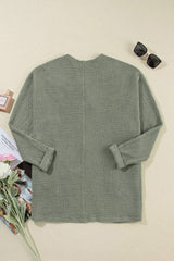 Waffle-Knit Open Front Long Sleeve Cover Up - Trendsi - Flyclothing LLC