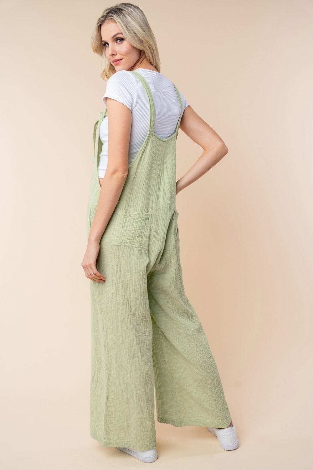 White Birch Texture Sleeveless Wide Leg Jumpsuit - Trendsi - Flyclothing LLC