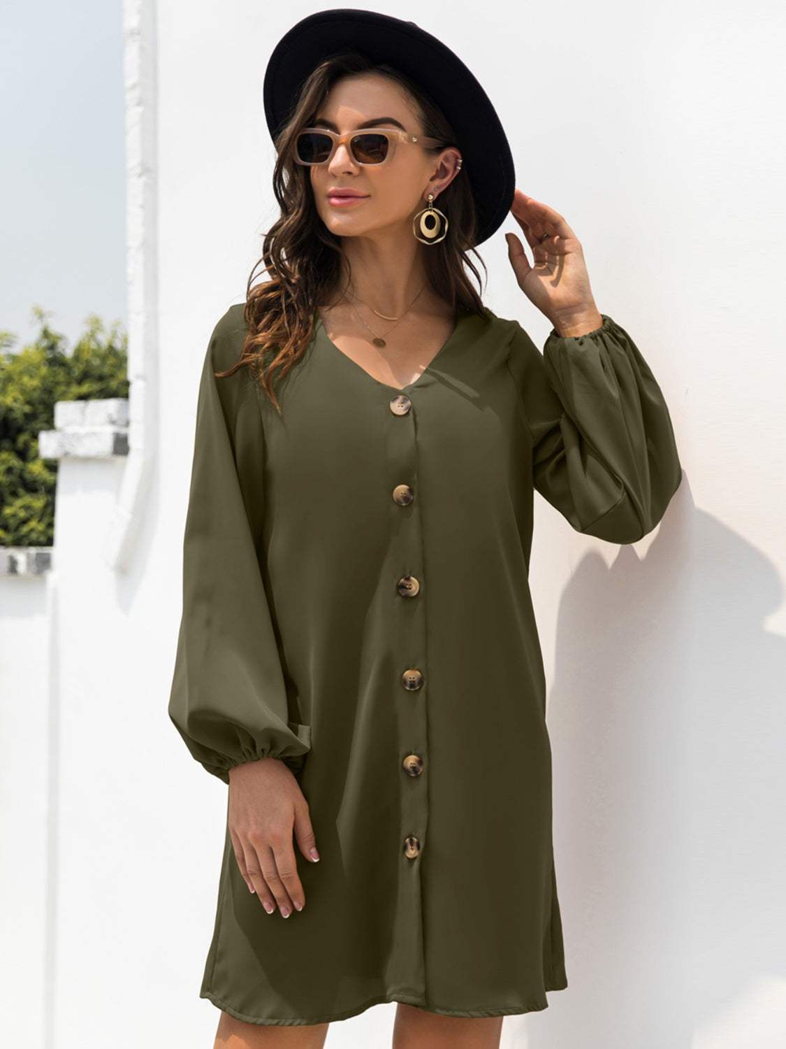 V-Neck Long Sleeve Mini Dress - Trendsi - Flyclothing LLC