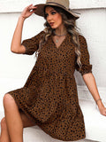Printed Notched Half Sleeve Dress - Trendsi - Flyclothing LLC