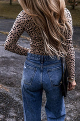 Animal Print Scoop Neck Long Sleeve Bodysuit - Trendsi - Flyclothing LLC