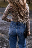 Animal Print Scoop Neck Long Sleeve Bodysuit - Trendsi - Flyclothing LLC