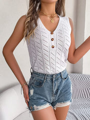 Openwork V-Neck Knit Vest - Trendsi