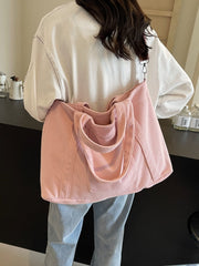 Corduroy Solid Large Tote Bag - Trendsi