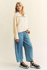Davi & Dani Drawstring Hem Half Zip Raglan Sleeve Sweatshirt - Trendsi - Flyclothing LLC