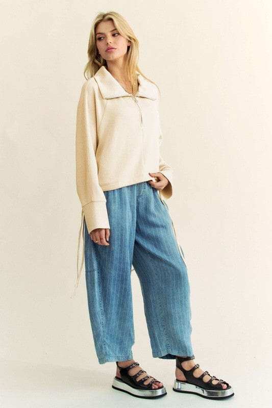 Davi & Dani Drawstring Hem Half Zip Raglan Sleeve Sweatshirt - Trendsi - Flyclothing LLC