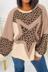 Leopard Star Patchwork Round Neck Sweatshirt - Trendsi - Flyclothing LLC