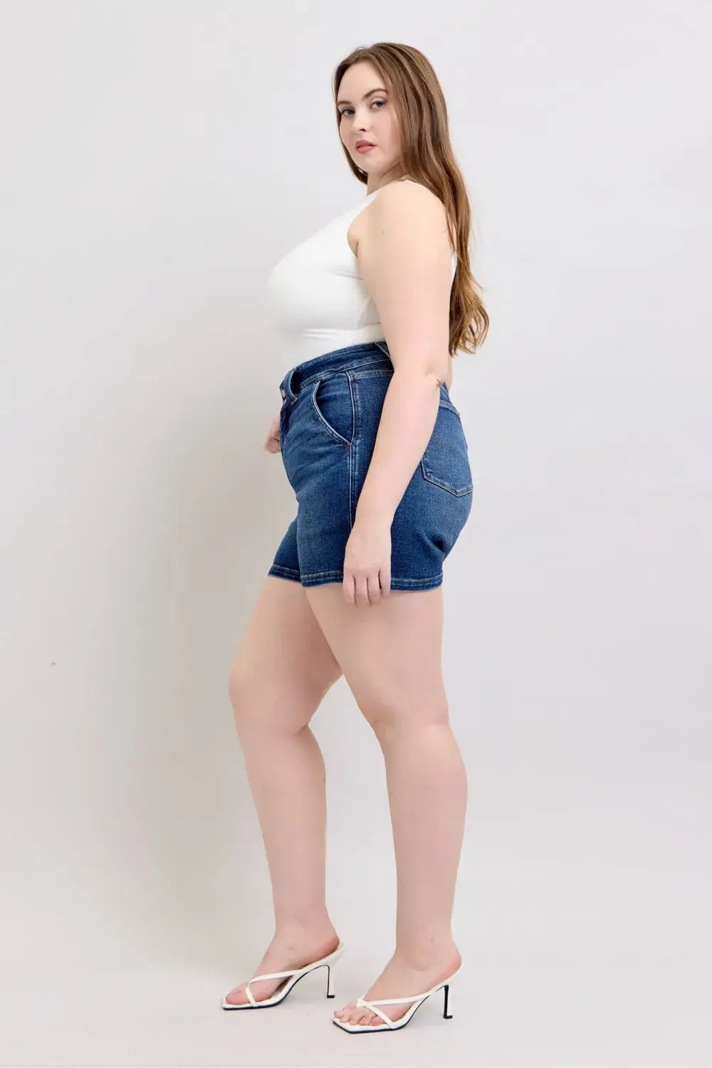 Judy Blue Full Size Double Button Waistband Denim Shorts Plus Size - Trendsi - Flyclothing LLC