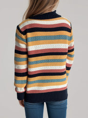 Contrast Stripes Turtleneck Long Sleeve Sweater - Trendsi