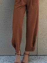 High-Waisted Pleated Pants - Trendsi - Flyclothing LLC