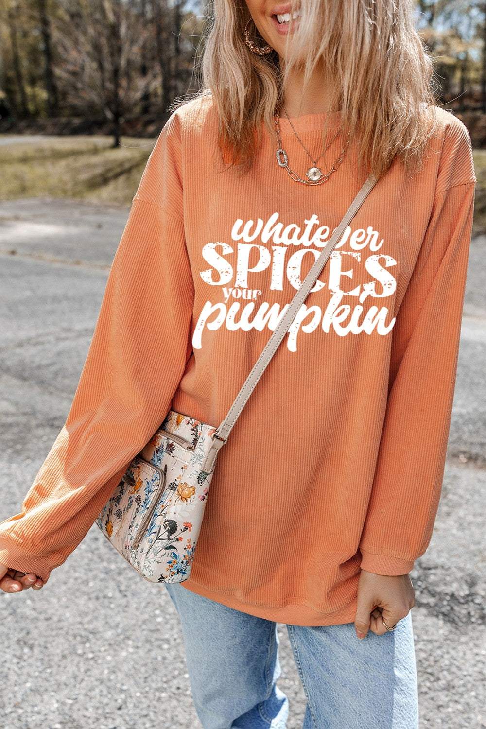 Letter Graphic Round Neck Long Sleeve Oversize Sweatshirt - Trendsi - Flyclothing LLC