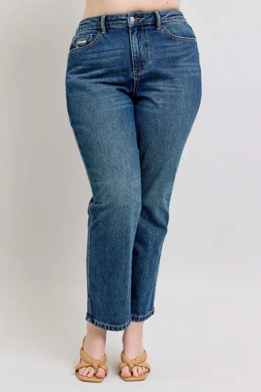 Judy Blue Full Size High Waisted Rigid Magic Non-destroy Straight Leg Jeans Plus Size - Trendsi - Flyclothing LLC