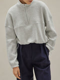 Waffle Knit Drawstring Half Zip Long Sleeve Sweatshirt - Trendsi
