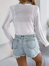 Openwork Tie Front Long Sleeve Cardigan - Trendsi - Flyclothing LLC