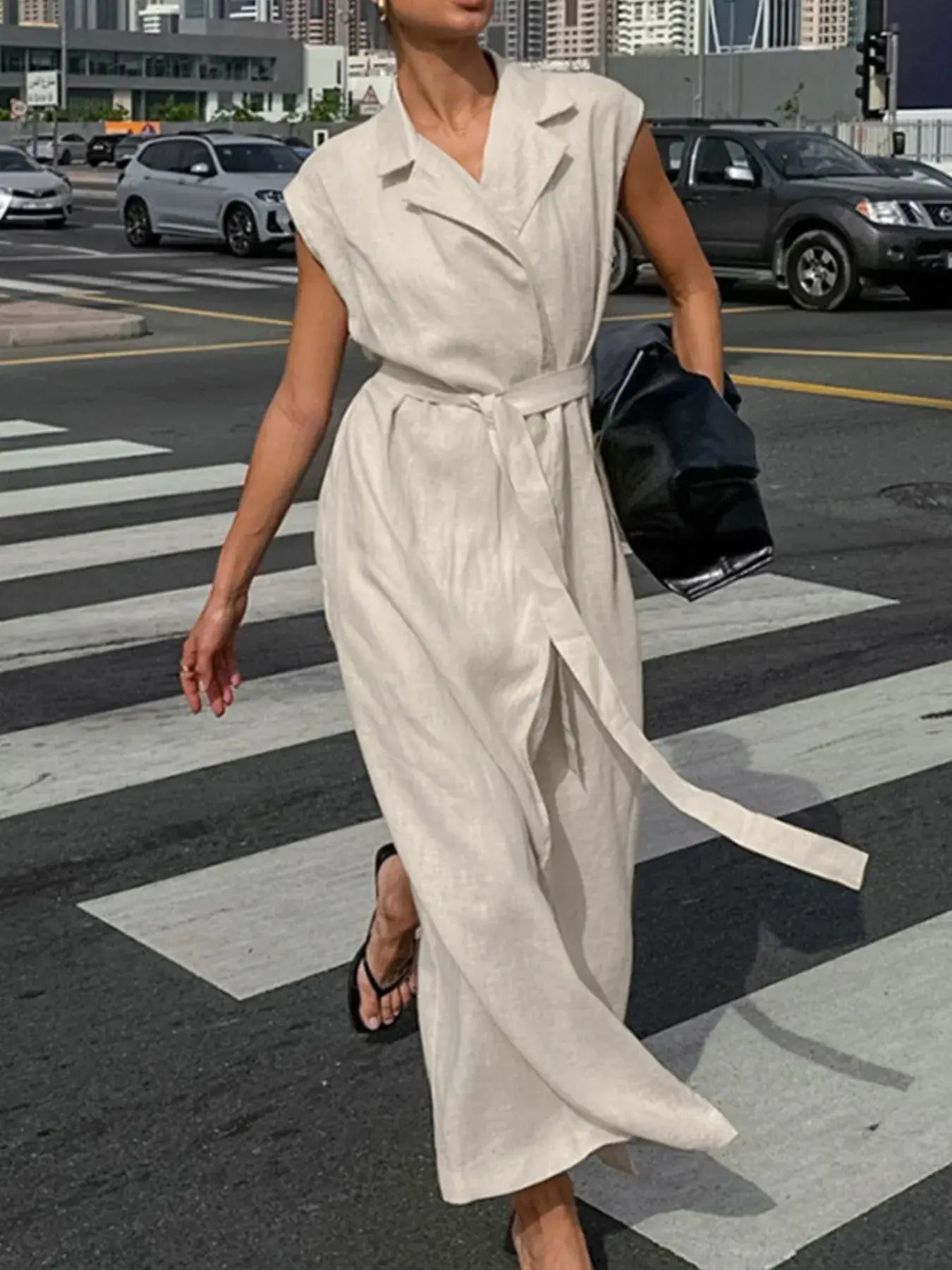 Tie Waist Cap Sleeve Maxi Dress - Trendsi - Flyclothing LLC