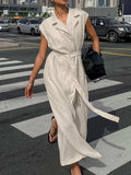 Tie Waist Cap Sleeve Maxi Dress - Trendsi