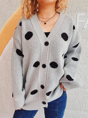 Polka Dot Button Up Cardigan - Trendsi