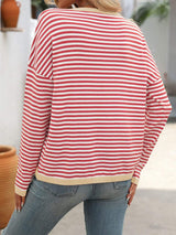 Mandy Striped Round Neck Long Sleeve Sweater - Trendsi - Flyclothing LLC