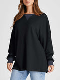 Waffle Knit Round Neck Long Sleeve T-Shirt - Trendsi - Flyclothing LLC