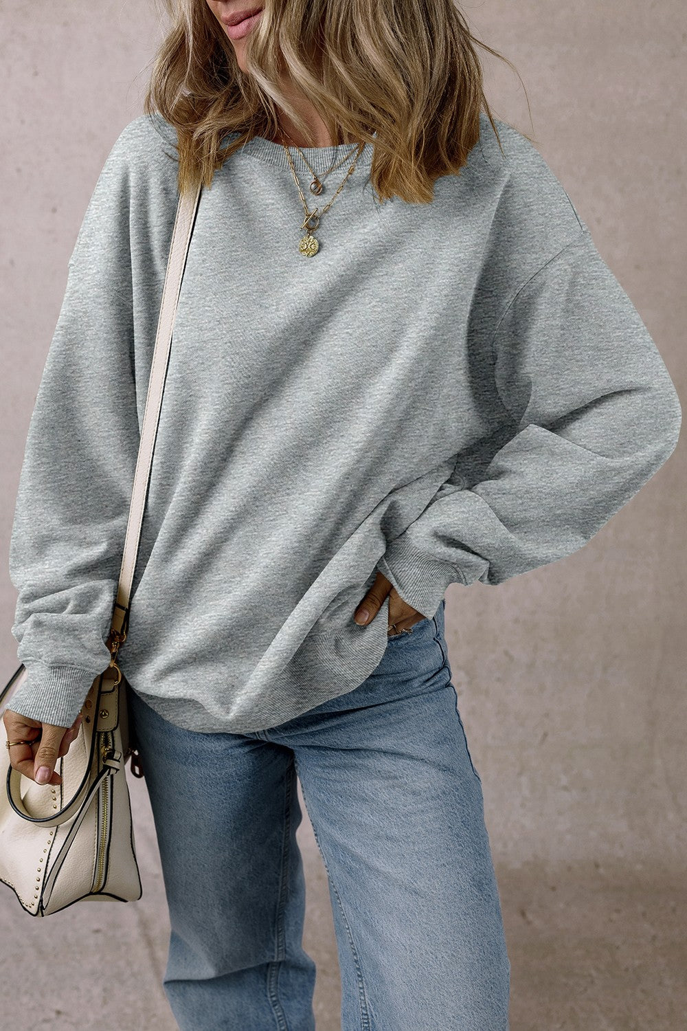 Round Neck Long Sleeve Sweatshirt - Trendsi - Flyclothing LLC