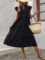 Ruffle Sleeve Tiered Midi Dress - Trendsi - Flyclothing LLC
