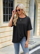 Florira Round Neck Half Sleeve T-Shirt - Trendsi - Flyclothing LLC