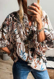 Printed Notched Flounce Sleeve Blouse - Trendsi - Flyclothing LLC