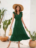 Tiered Ruffled V-Neck Cap Sleeve Dress - Trendsi - Flyclothing LLC