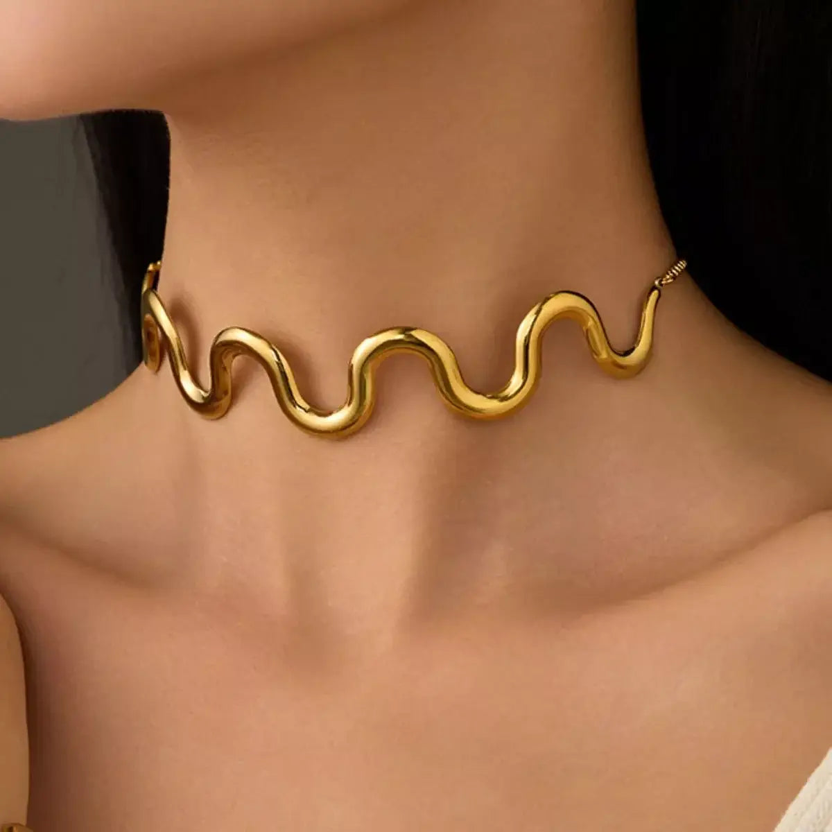 18K Gold-Plated Wave Necklace - Trendsi - Flyclothing LLC