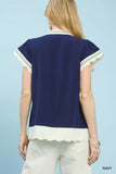 Umgee Contrast Scallop Trim Top - Trendsi - Flyclothing LLC