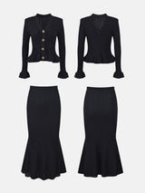 Ruffled V-Neck Top and Midi Skirt Sweater Set - Trendsi - Flyclothing LLC