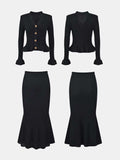 Ruffled V-Neck Top and Midi Skirt Sweater Set - Trendsi - Flyclothing LLC