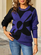 Floral Pattern Color Block Sweater - Trendsi - Flyclothing LLC