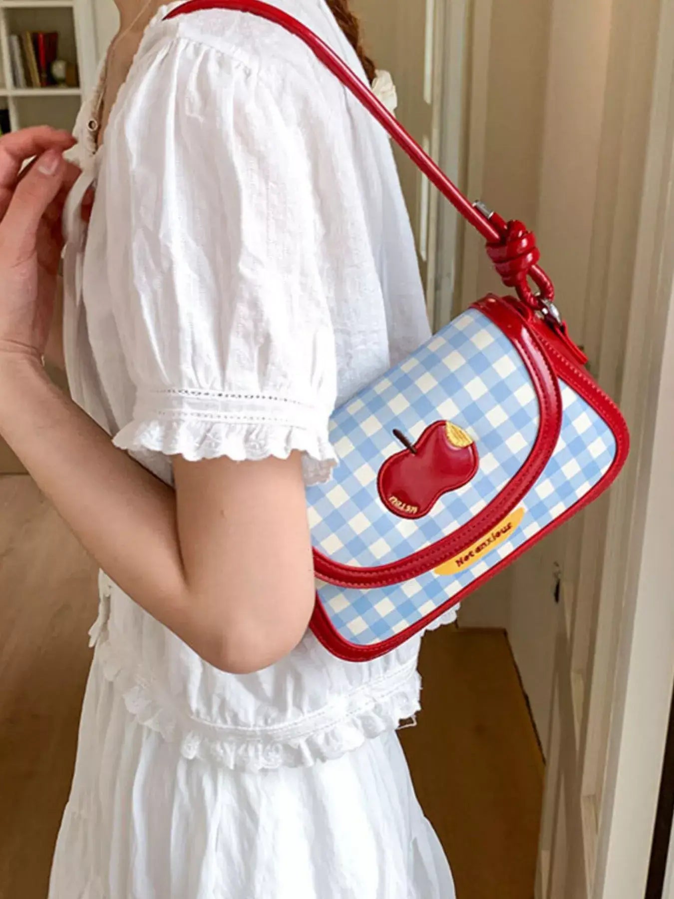 Apple Gingham Shoulder Bag - Trendsi - Flyclothing LLC