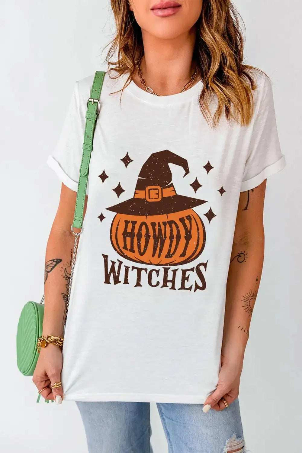 HOWDY WITCHES Round Neck Short Sleeve T-Shirt - Trendsi - Flyclothing LLC
