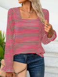 Striped Square Neck Flounce Sleeve Top - Trendsi - Flyclothing LLC