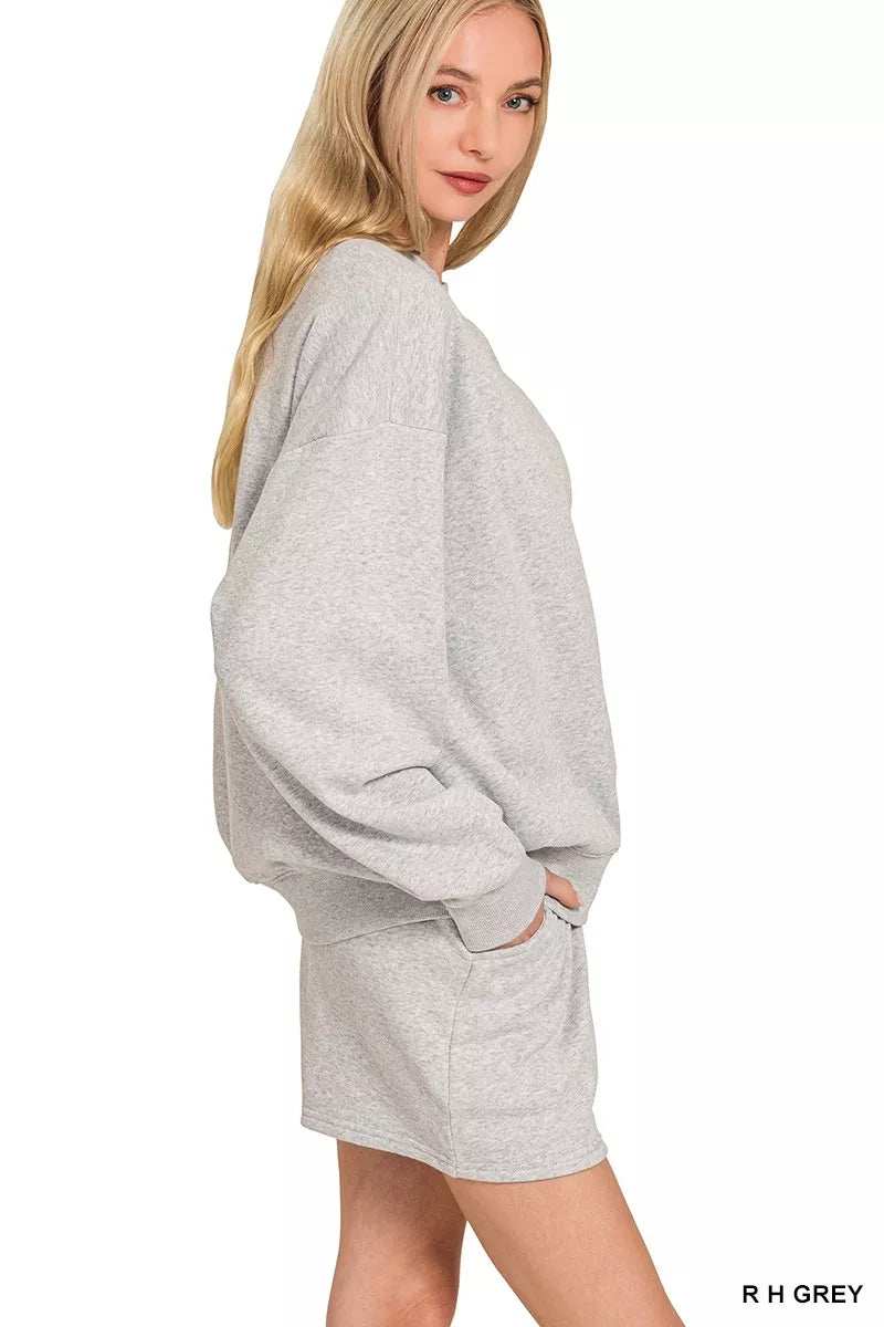 Zenana Fleece Long Sleeve Sweatshirts & Shorts Set - Trendsi - Flyclothing LLC
