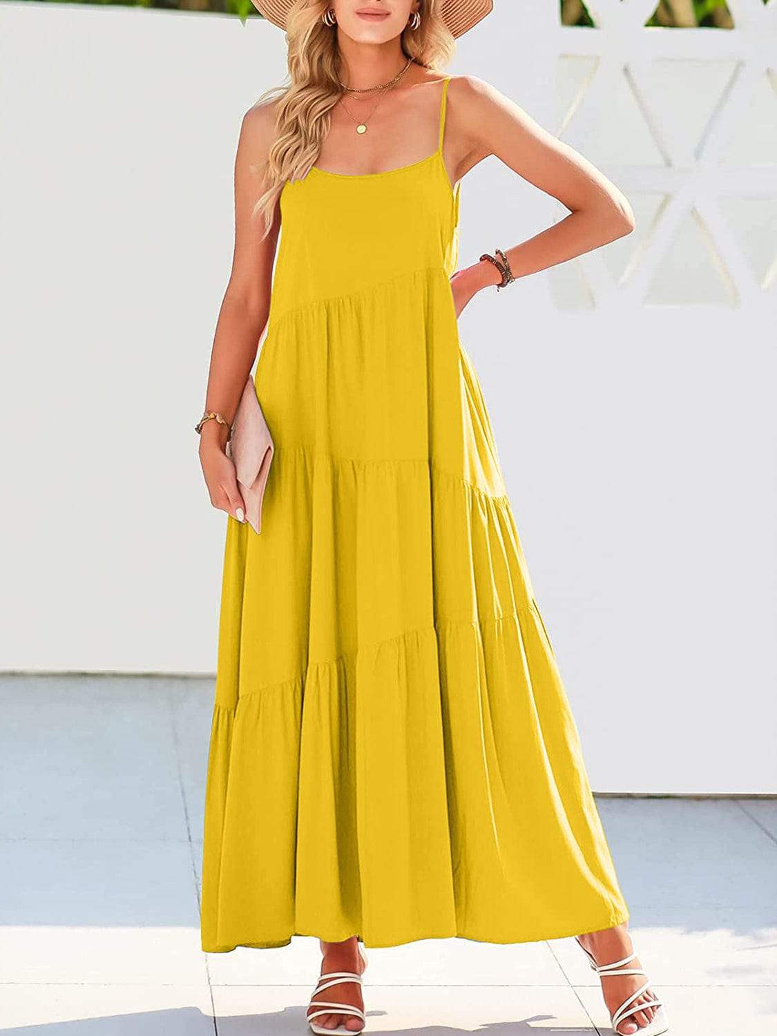 Full Size Ruched Tiered Spaghetti Strap Dress - Trendsi - Flyclothing LLC