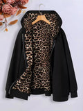 Hooded Leopard Lined Zip-Up Outerwear - Trendsi - Flyclothing LLC