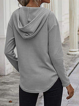 Drawstring Waffle Knit Long Sleeve Hooded Top - Trendsi - Flyclothing LLC