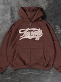 Men's Letter Embroidered Zip Up Long Sleeve Hoodie - Trendsi